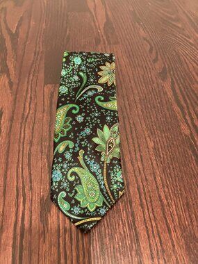 Italo Ferretti Men's Designer Silk Paisley Necktie, Black/Green/Blue, One Size